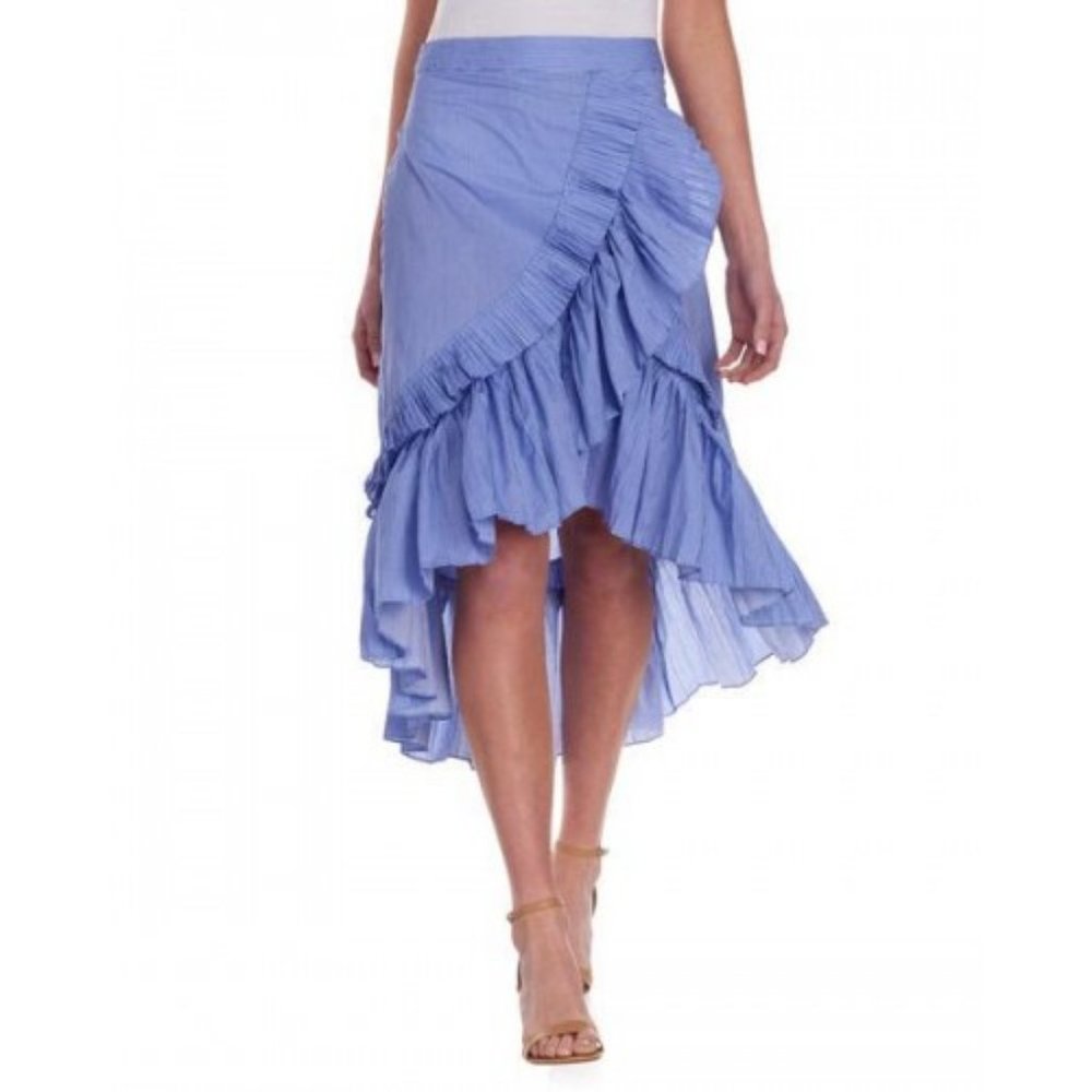 Juliette striped cotton ruffled faux wrap skirt